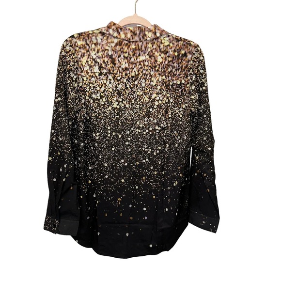 Splattered V Neck Silky Blouse - Picture 3 of 5